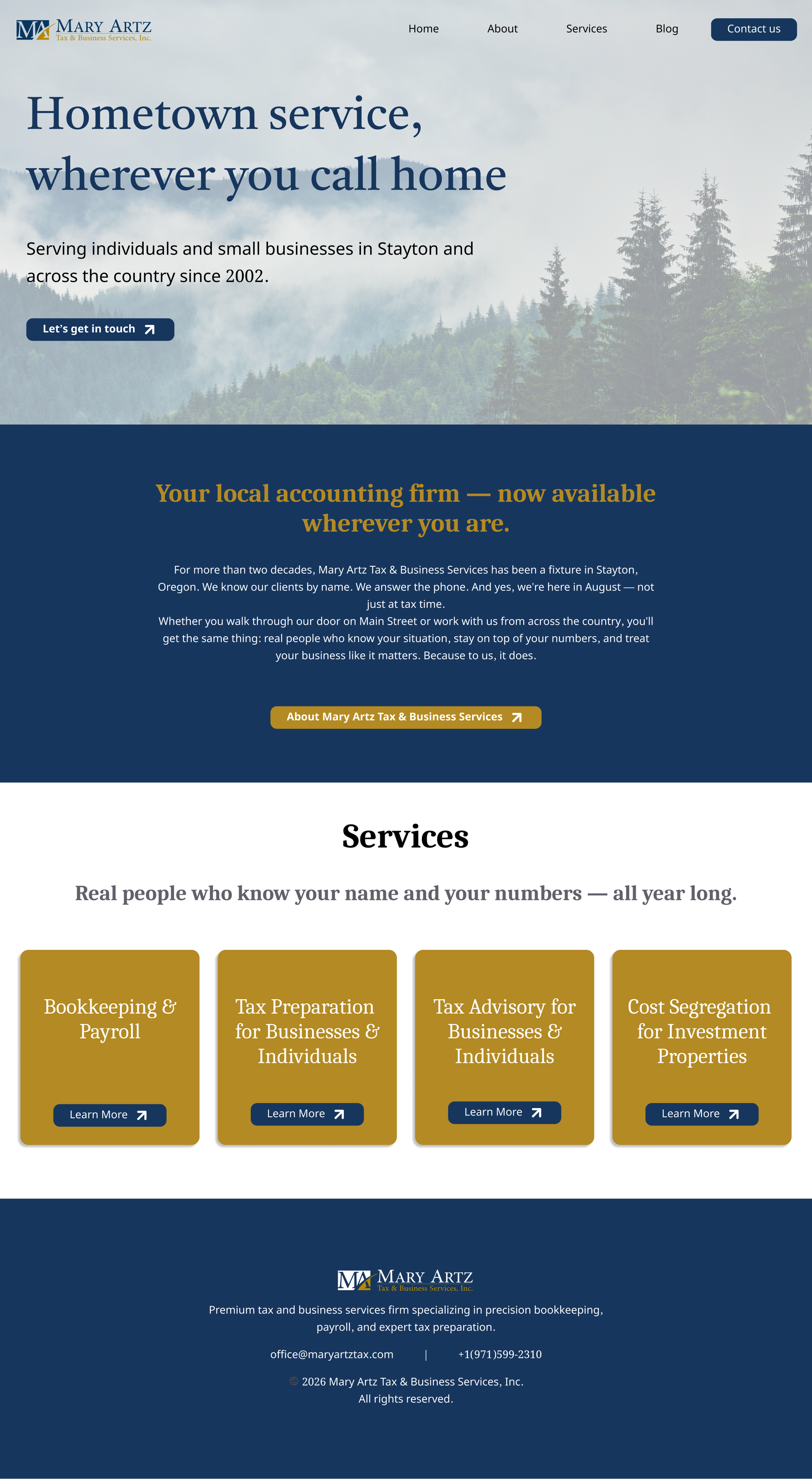 Mary Artz Tax website home page