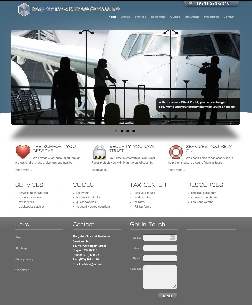 Old Mary Artz Tax website home page